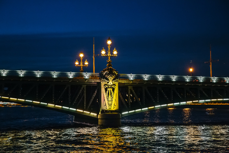 Night bridge with illumination Saint-petersburg, Russiaの写真素材