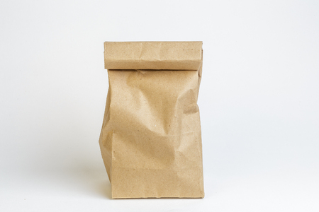Craft paper bag on white background, not isolated. Packaging mockupの写真素材