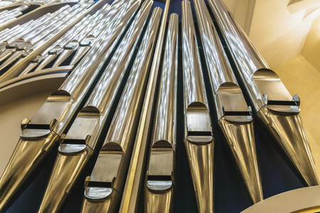 Organ pipes in church, close upの写真素材