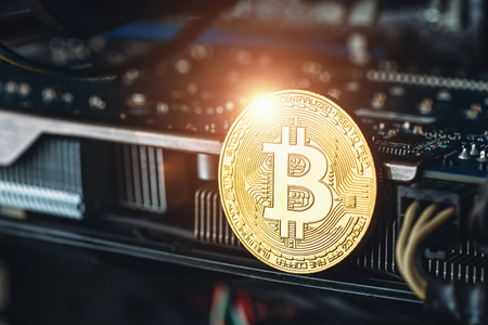 Cryptocurrency golden bitcoin coin. Conceptual image for crypto currency, tonedの写真素材