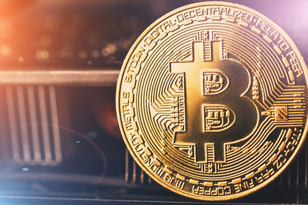 Cryptocurrency golden bitcoin coin. Conceptual image for crypto currency, tonedの写真素材