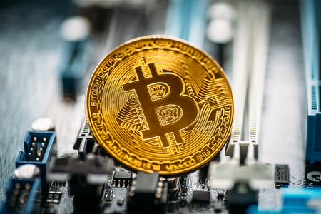 Cryptocurrency golden bitcoin coin. Conceptual image for crypto currencyの写真素材