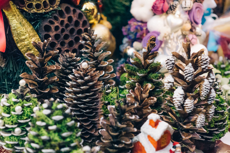 Antique vintage or retro Christmas toys decoration backgroundの写真素材