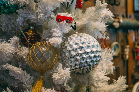 Antique vintage or retro Christmas toys decoration backgroundの写真素材