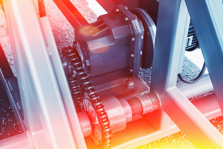 Industrial automotive machine tool equipment close up, abstract industry manufacturing metalwork background, blue tonedの写真素材