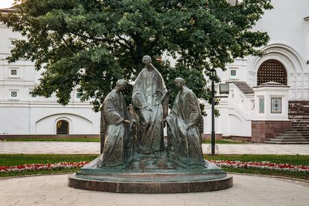 Yaroslavl, Russia - Circa August 2018 : Monument to the Holy Trinity before the Assumption Cathedral in Yaroslavl, Russiaのeditorial素材