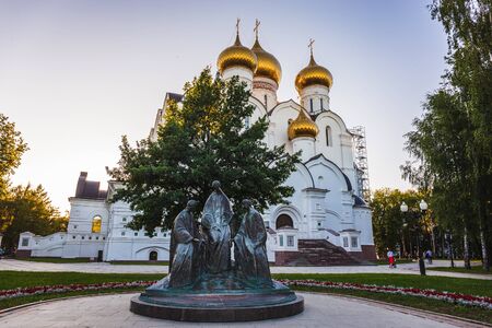 Yaroslavl, Russia - Circa August 2018 : The Assumption Cathedral is the cathedral Orthodox Church of the Yaroslavl Diocese. It is located on the Strelka of the Volga and Kotorosli, Russiaのeditorial素材