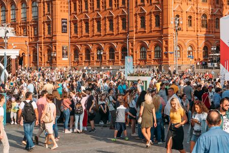 Moscow, Russia - 9 September 2018 : Crowds of walking people, tourists in downtown of Moscow near Red Square at Celebration Day of the city, 871 year Anniversary.のeditorial素材