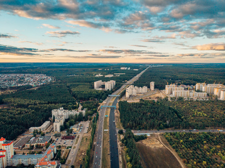 Aerial view from above, Voronezh city panorama with modern houses or buildings, urban architecture, tonedの写真素材