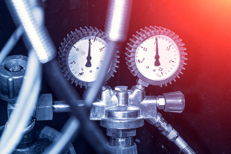 High pressure gauge equipment meters or manometers on automatic fire extinguishing system, toned