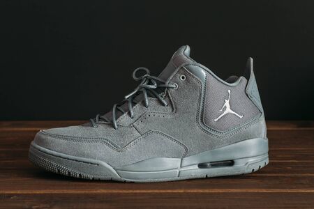 Moscow, Russia - 1 february 2019: Nike Jordan Courtside 23 - famous retro basketball sneakers for sport from Air Jordan brand, training, lifestyle and fashionable footwear.のeditorial素材