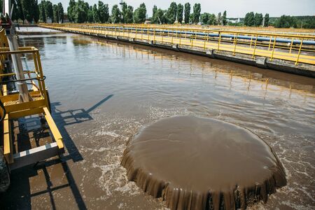 Tanks for aeration and biological purification of sewage in wastewater treatment plant.の写真素材