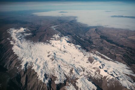 Aerial view from airplane of Turkish mountains from above.