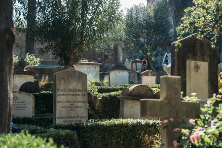 Rome, Italy - October 2019 : Cimitero Acattolico or non catholic cemetery for foreigners in Rome, Italy. One of most beautiful and little known places in city.のeditorial素材