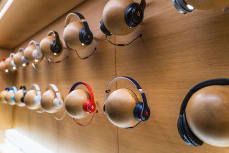Dubai, UAE - February 2020: Beats by Dr. Dre headphones on display in Apple Store.のeditorial素材