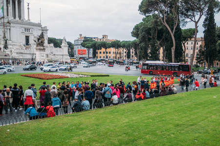 Rome, Italy - October 2019: Crowd of Chinese tourists in Rome, Italy.のeditorial素材