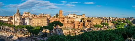 Panorama of ancient ruins of Trajan Forum or Foro Traiano in Rome, Italy, view from above.の写真素材