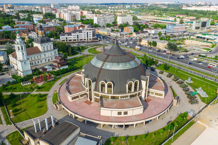 Tula, Russia - May, 2019: Tula State Museum of Weapons in form of helmet, aerial view from drone.のeditorial素材