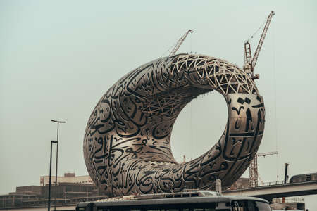 Dubai, UAE - February 2020 : The Museum Of The Future is visionary cultural institution currently under construction in Dubai, UAE. Museum of Innovation and Design.のeditorial素材