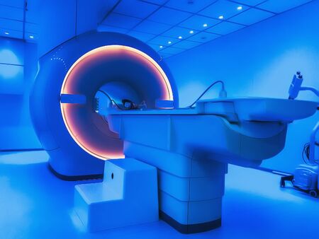 MRI - Magnetic resonance tomography imaging scan device in blue color.の写真素材
