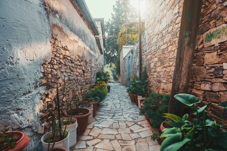 Lefkara village with narrow streets, located in mountains, Cyprus. Old historical tourist place in island.の写真素材