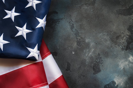 American USA flag on dark grunge background with copy space.の写真素材