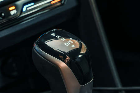 Gear Shift Selector. Gear lever close up. Modern Automatic Transmission in Car.