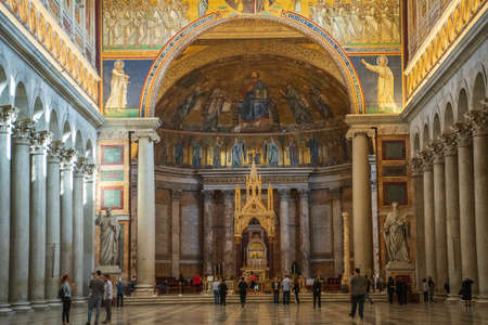 Rome, Italy - October 2019 : Inside old beautiful Basilica di San Paolo fuori le Mura Rome, Italy.