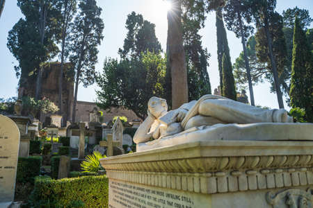 Rome, Italy - October 2019 : Non catholic cemetery for foreigners in Rome, Italy. One of most beautiful and little known places in city.のeditorial素材