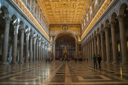 Rome, Italy - October 2019 : Inside old beautiful Basilica di San Paolo fuori le Mura Rome, Italy.のeditorial素材