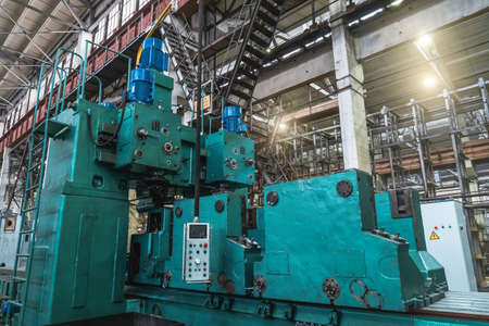 Automated lathe machine in factory workshop, boring of part with milling tool. Metalworking machine...