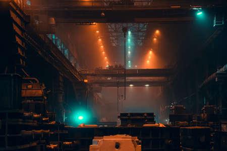 Industrial interior of foundry, steel mill, metallurgical plant, heavy industry.の写真素材