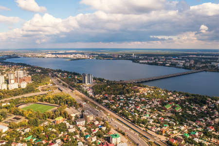 Voronezh panorama from above. Aerial view of city in sunny summer day, Russia.の写真素材