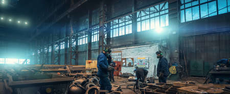 Metallurgy factory interior. Foundry shop inside. Modern industrial enterprise. Heavy industry.の写真素材