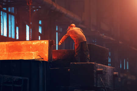 Steel factory worker. Metallurgy plant. Heavy industry.の写真素材