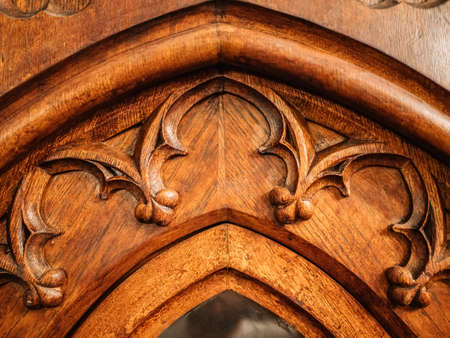 Close-up of vintage 19th century European wooden antique furniture in Victorian style.の写真素材