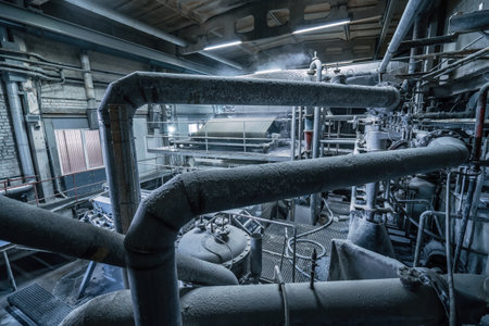 Steel pipes and tubes in waste paper recycling factory. Paper Mill.の写真素材