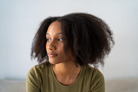 Thoughtful young African American woman.の写真素材