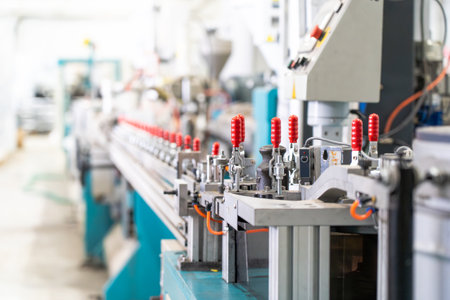 Industrial conveyor line plastic manufacturing automation factory machinery quality control sensors,...