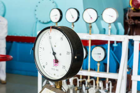 manometer in the Engine Room for Steam Turbines of the Kursk Nuclear Power Plantの写真素材