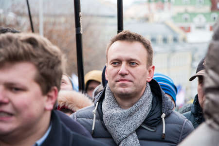 25 February 2018, RUSSIA, MOSCOW. Alexey Navalny on the march of the memory of Boris Nemtsov in the center of Moscow, The Boulevard Ring, Russia.のeditorial素材