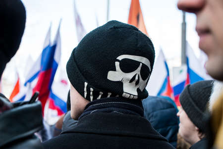 25 February 2018, RUSSIA, MOSCOW. March of the memory of Boris Nemtsov in the center of Moscow, The Boulevard Ring, Russia.のeditorial素材