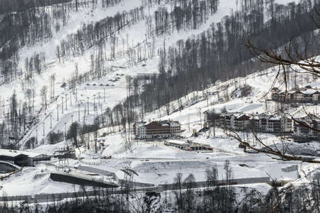 ski resort on the slope of the mountainsの写真素材