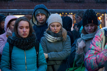 27 March 2018, RUSSIA, VORONEZH: The action of commemorating the victims of the fire in the shopping center "Winter Cherry" .のeditorial素材