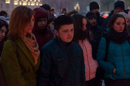27 March 2018, RUSSIA, VORONEZH: The action of commemorating the victims of the fire in the shopping center "Winter Cherry" .のeditorial素材