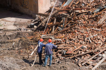 Demolition of the old Soviet-era apartment buildingの写真素材
