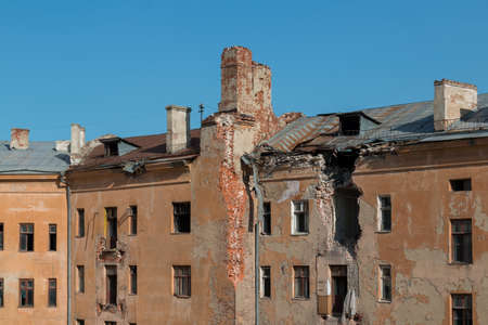Demolition of the old Soviet-era apartment buildingの写真素材