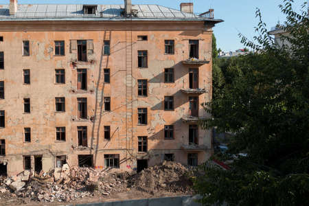 Demolition of the old Soviet-era apartment building