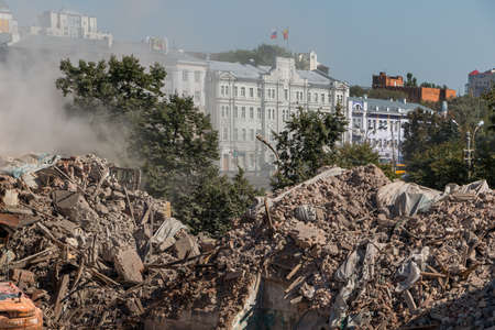 Demolition of the old Soviet-era apartment building