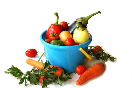 Toy pail with vegetablesの写真素材